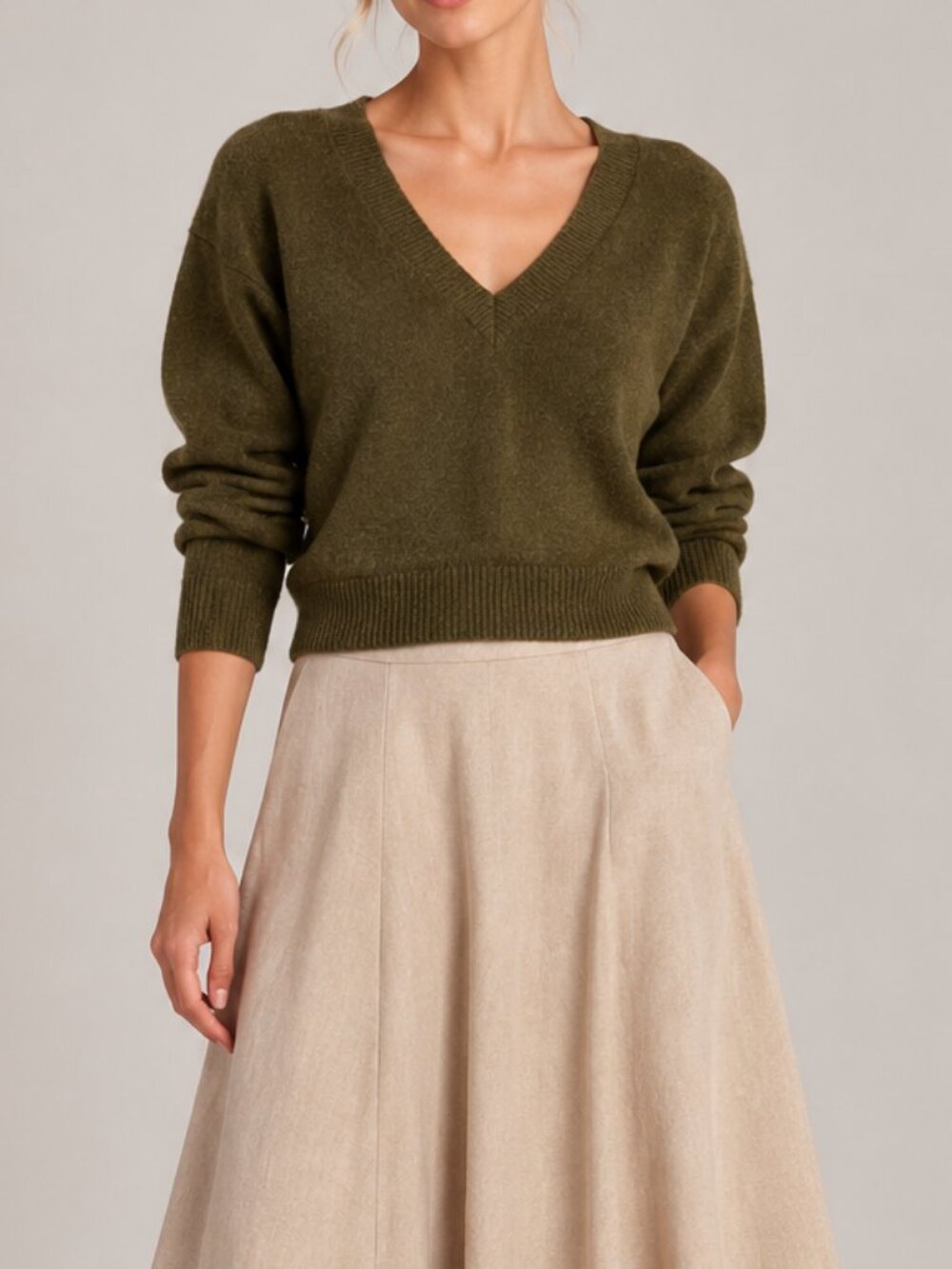 Nordstrom Signature V Neck Green Cashmere Sweater SZ S New